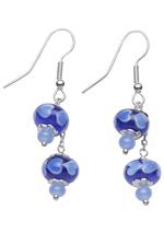 Blue heart murano glass bead earrings
