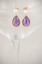 Freshwater Pearl and Gold Amethyst Earrings