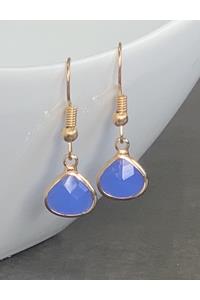 Gold Blue Chalcedony Teardrop Earrings