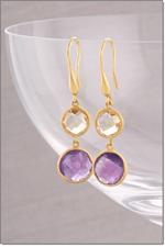 Gold Citrine and Amethyst Drop Earrings
