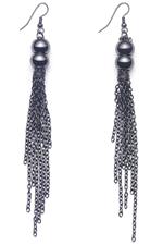 Gun-metal bead tassle earrings