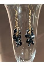Long Gold Plated Navy Crystal Bead Earrings