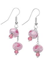 Pink heart murano glass bead earrings