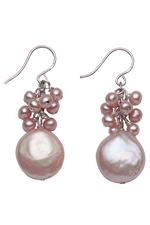 Pink pearl pebble cluster earrings