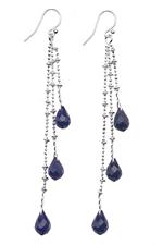 Silver and black triple-strand drop earrings