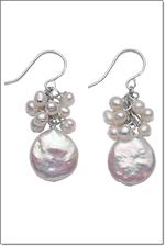 White pearl pebble cluster earrings
