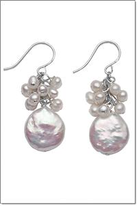 White pearl pebble cluster earrings
