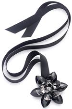 Black crystal flower ribbon necklace
