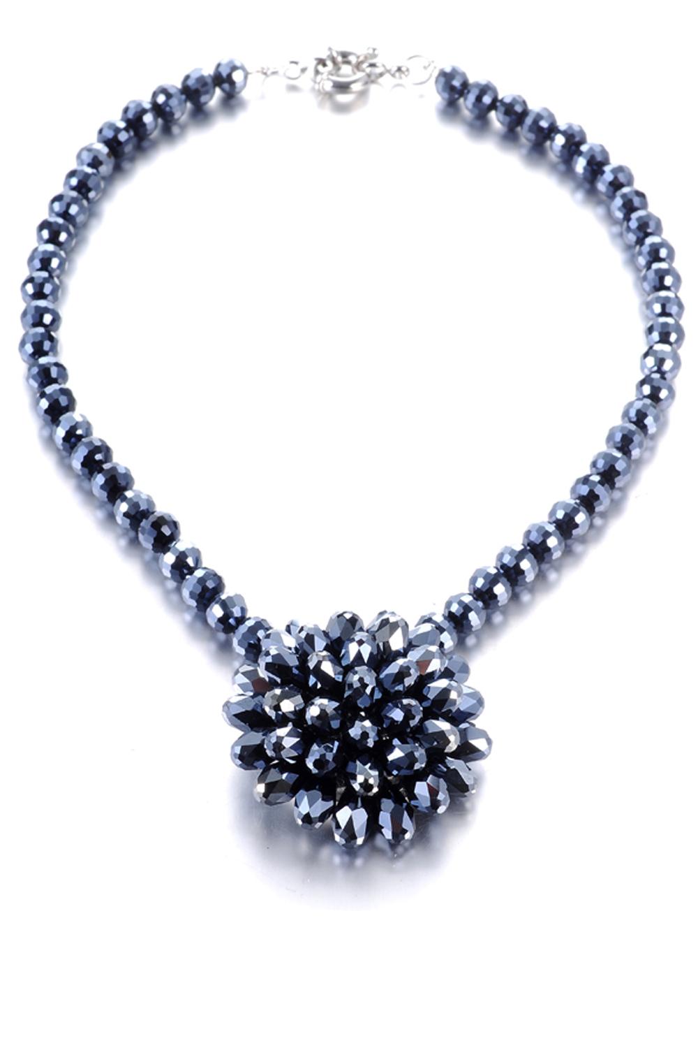 Necklaces > Black Crystal Sunflower Necklace at Baronessa