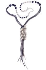 Black/silver leaf tassle necklace