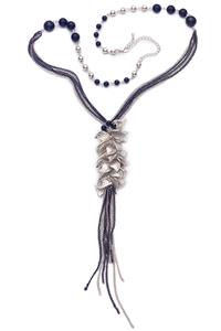 Black/silver leaf tassle necklace