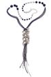 Black/silver leaf tassle necklace