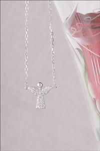 Cubic Zirconia Pave Angel Necklace 