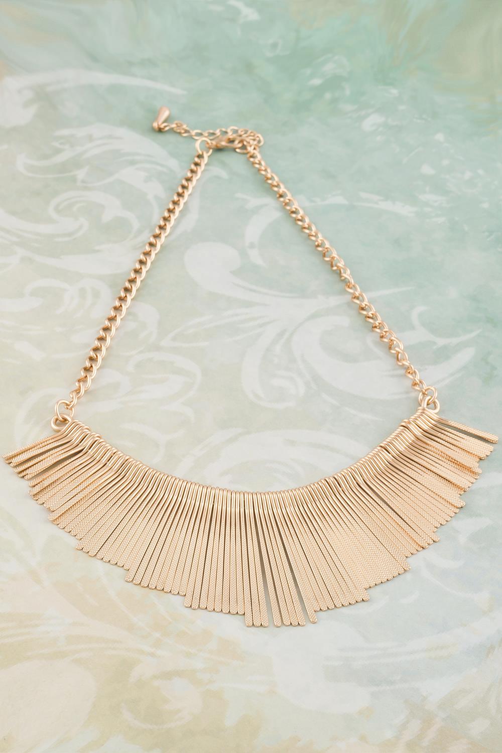 Necklaces > Gold Embossed Fan Necklace at Baronessa