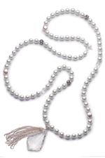 Long faux pearl and crystal necklace