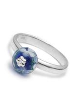 Blue and white marbled glass rosette ring