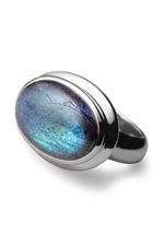 Blue Rainbow Moonstone Oval Silver Mount Ring