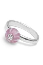 Pink and white marbled glass silver rosette ring