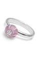 Pink and white marbled glass silver rosette ring