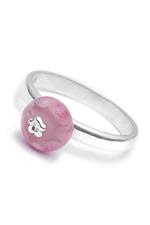Pink marbled glass silver rosette ring