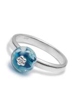 Turquoise and white marbled glass silver rosette ring