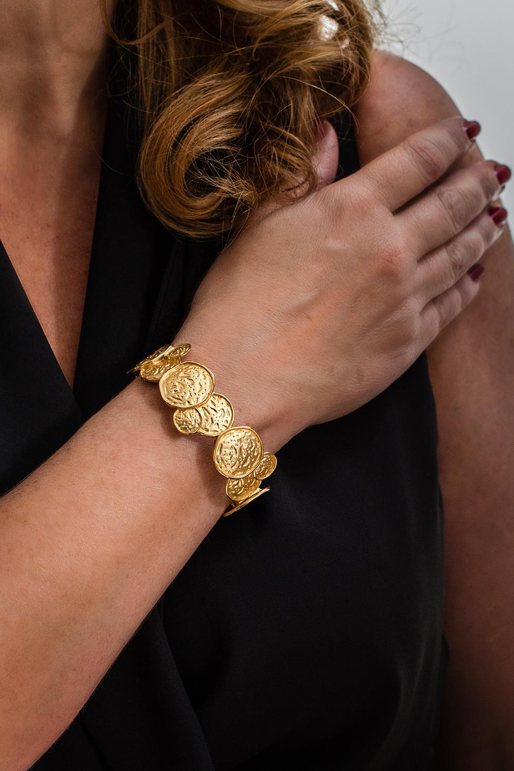 Bracelets > Embossed Gold Coin Stretch Bracelet at Baronessa