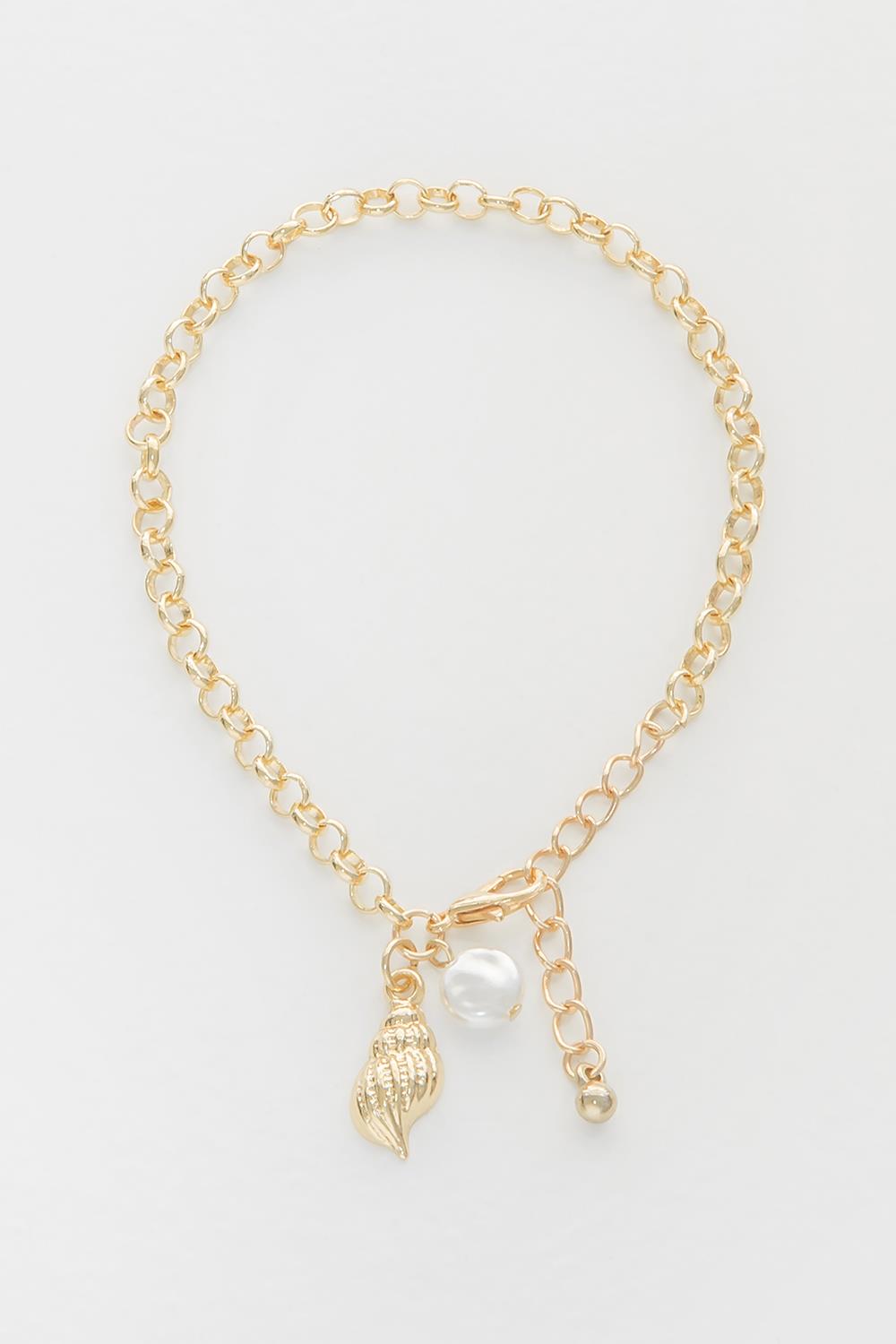 Bracelets Gold Links Pearl Shell Bracelet at Baronessa