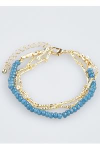 Layered Gold Plated Strand Teal Bead Bracelet