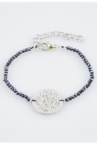 Silver Plated Filigree Disc and Navy Bead Bracelet