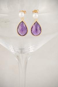 Freshwater Pearl and Gold Amethyst Earrings