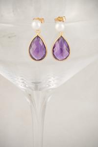 Freshwater Pearl and Gold Amethyst Earrings