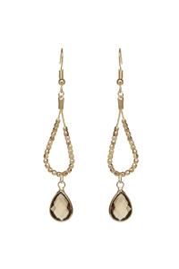 Gold Bead Statement Smoky Quartz Earrings