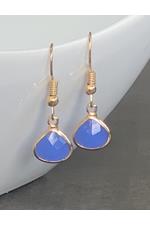 Gold Blue Chalcedony Teardrop Earrings