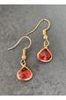 Gold Ruby Red Teardrop Earrings