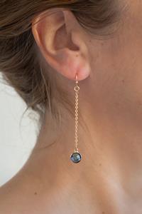 Long Gold Blue Sapphire Earrings