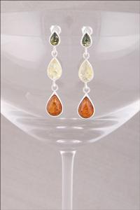 Mixed Amber Triple Drop Earrings