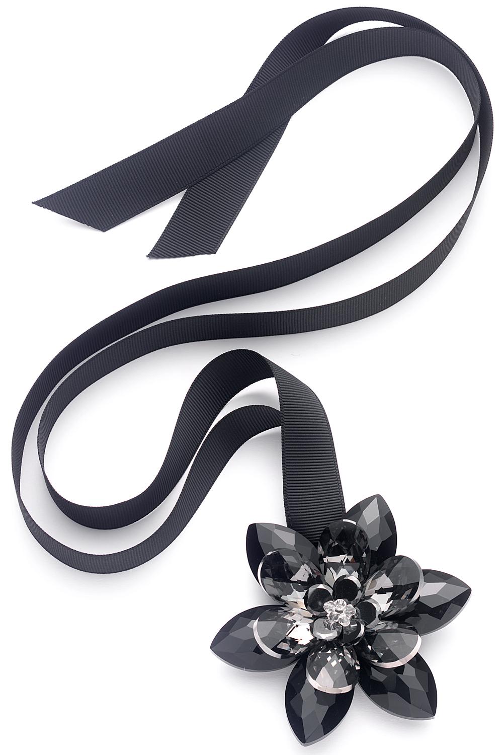 Necklaces > Black crystal flower ribbon necklace at Baronessa