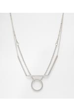 Double Strand Silver Layered Geo Circle Necklace