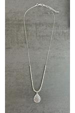 Fine Silver Plated Filigree Teardrop Necklace