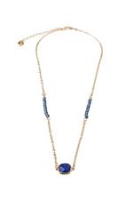 Gold Blue Topaz Bead Necklace