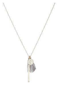 Gold Plated Charm and Grey Tassel Necklace