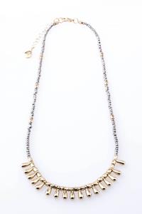 Grey Bead and Gold Droplet Necklace