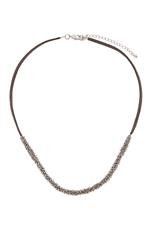 Grey Leather Silver Trim Necklace