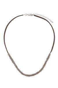 Grey Leather Silver Trim Necklace