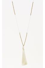 Long Cream Cord and Gold Bead Tassel Necklace