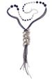 Long Silver Black Feather Necklace