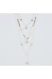 Long Triple Strand Gold Blue Chalcedony Necklace