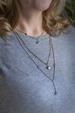 Long Triple Strand Gold Blue Chalcedony Necklace