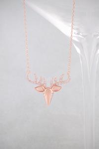 Rose Gold and Crystal Stag's Head Necklace